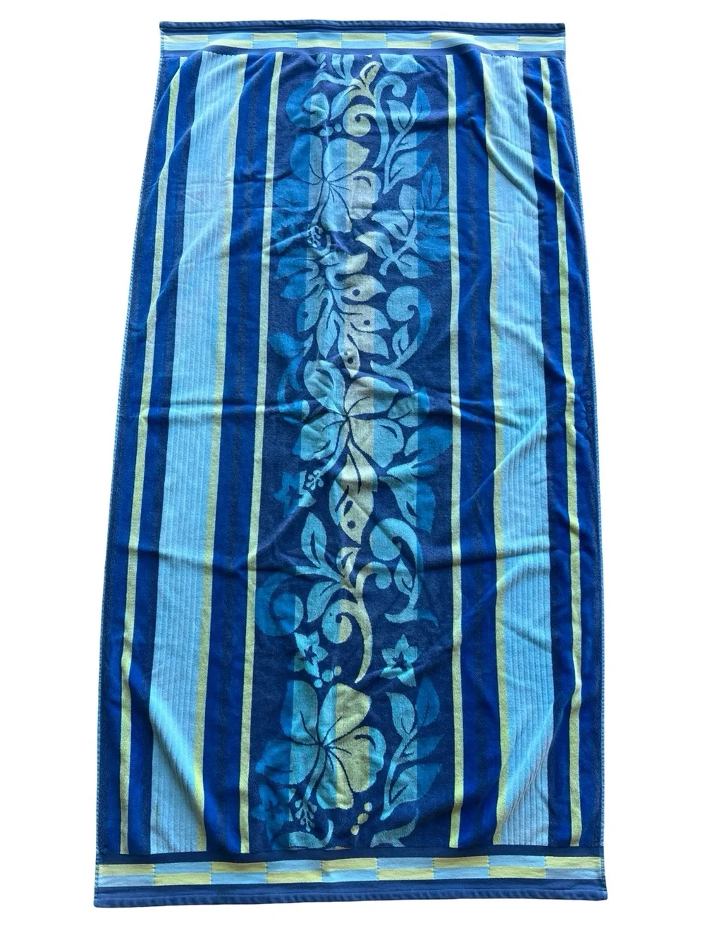 KIRKLAND Extra-Large Beach Towel 67x36 Blue Aloha Egyptian Cotton Made in Egypt